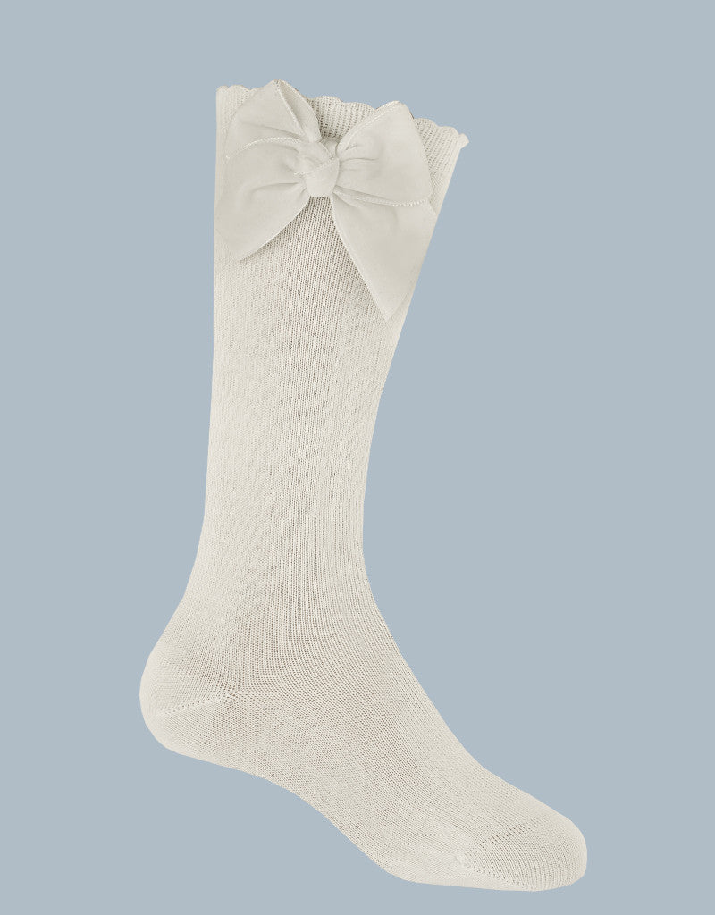 JC Castella Girls Cream Velvet Bow Socks