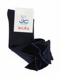 JC Castella Girls Navy Velvet Bow Socks